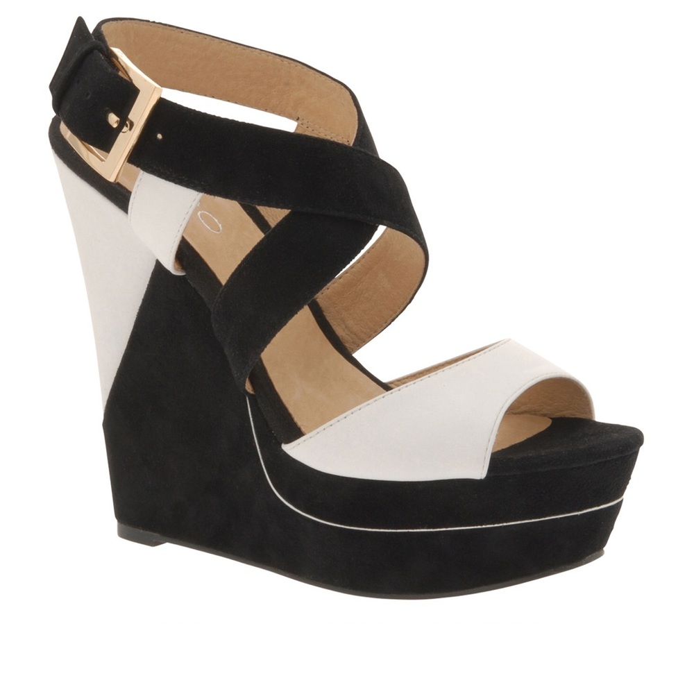 Aldo Black and White Suede Wedges